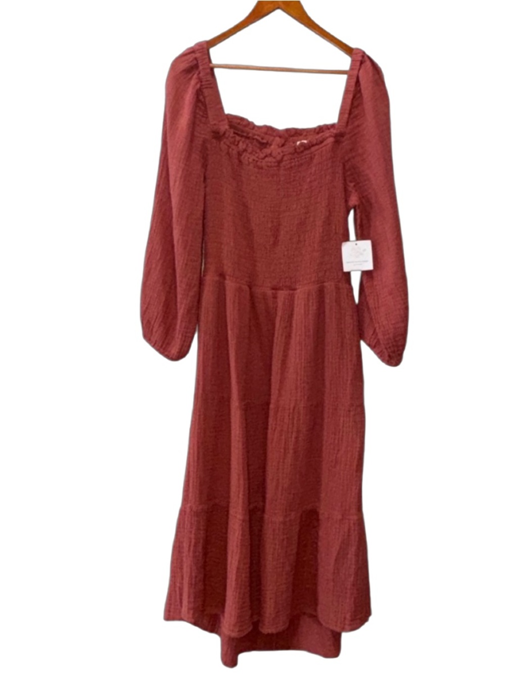 Beach lunch lounge xxl nwt Square-Neck Long Sleeve Maxi Dress in coral